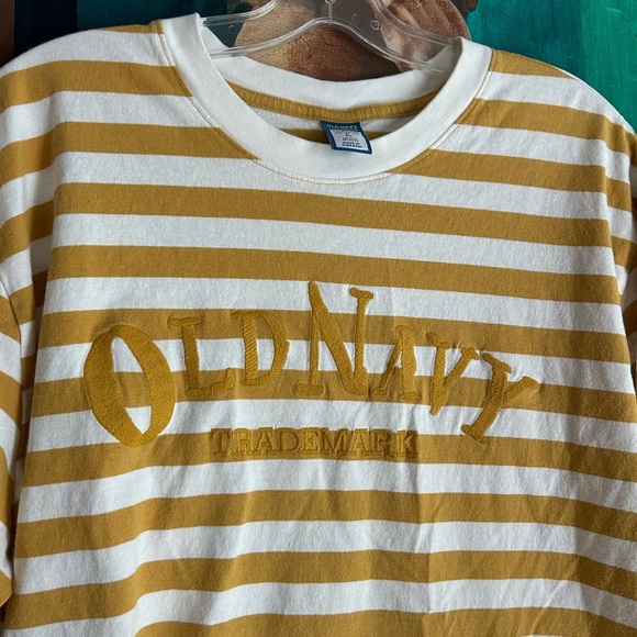 Old Navy Yellow and White Striped Embroidered Top XL - Picture 6 of 16